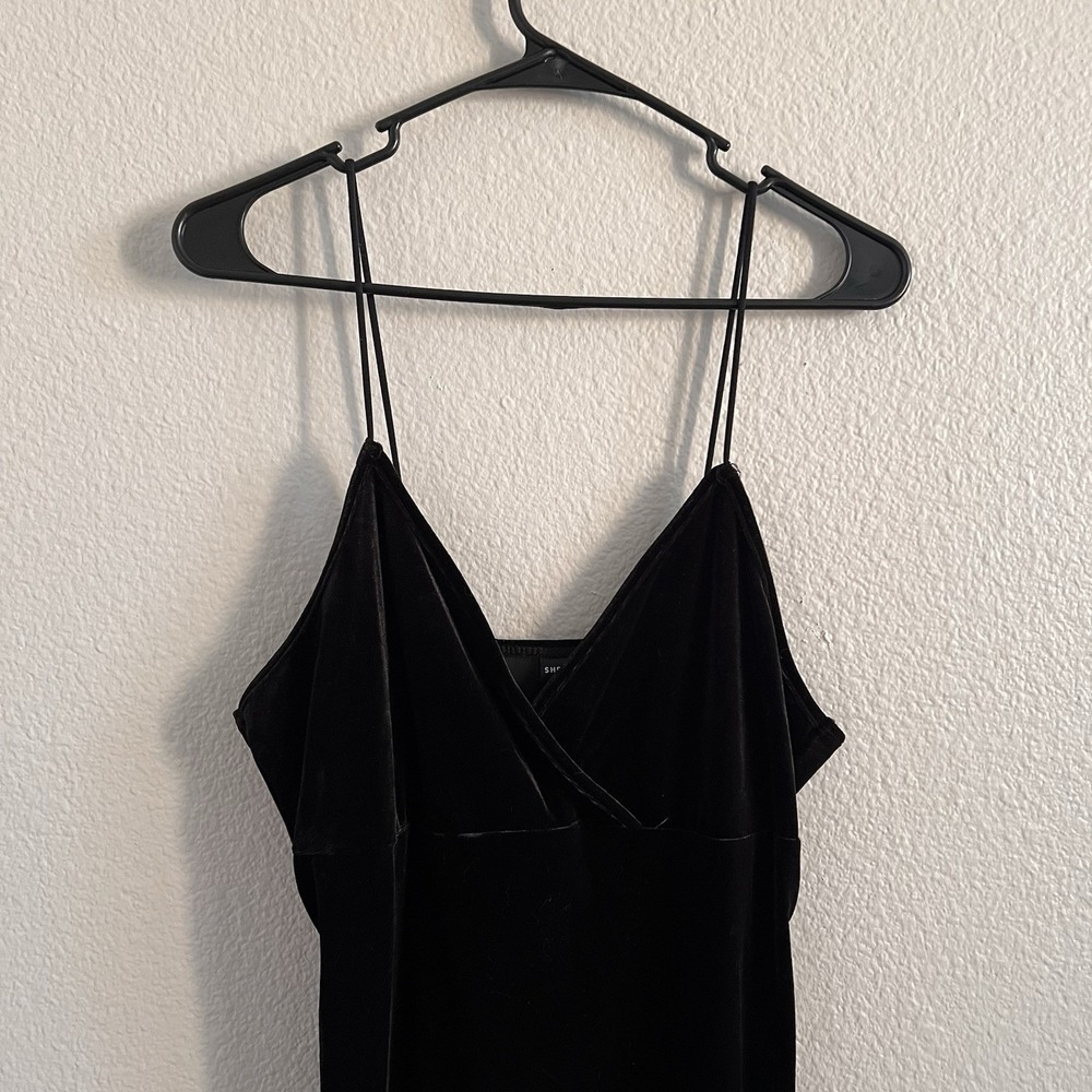 Black XL Slip Dress Velvet Stretch Mini Babydoll Whimsigoth Dark Academia Goth - Picture 3 of 4